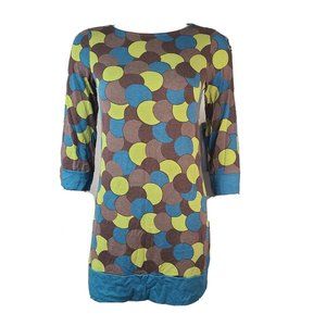 BODEN Brown Green Blue Circles 3/4 Sleeve Tunic Top Shirt Womens UK 12 US 8